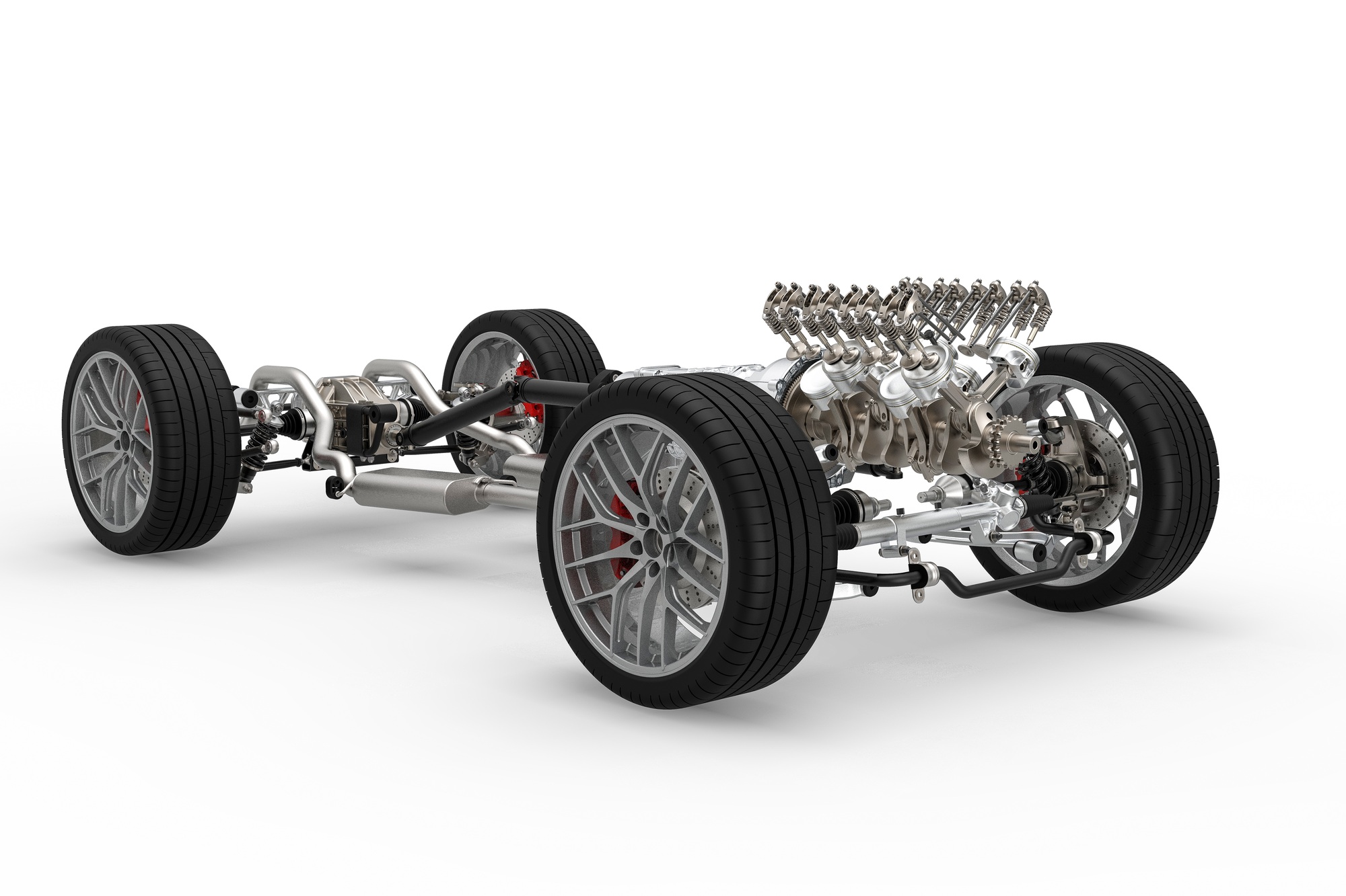 Car chassis with the engine components